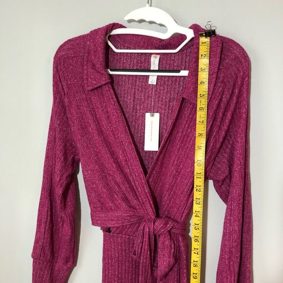 Anthropologie S pink ribbed belted wrap v neck stretchy long sleeve maxi dress - Picture 11 of 15